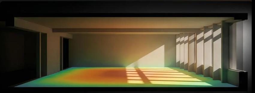 Interior daylight illuminance study with false-colour floor map