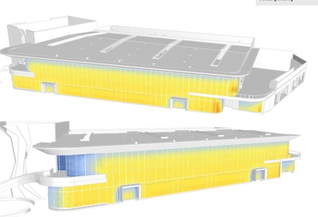 Solar radiation mapped on a food hall facade